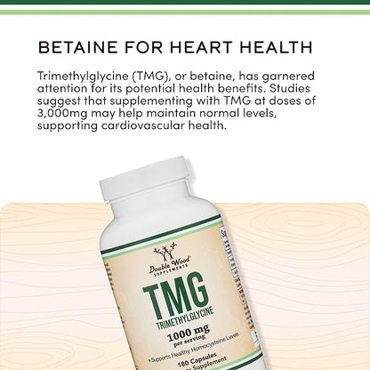 TMG Trimethylglycine Supplement - 99%+ Tested Purity - 1,000mg Per Serving, 180 Capsules (TMG Supplements for Homocysteine Control) Genuine TMG with Fishy Smell, Gluten Free, Non-GMO