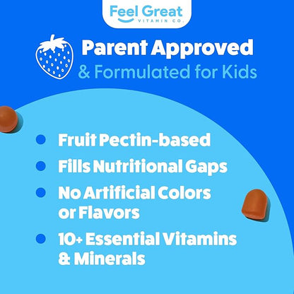 Feel Great Kids Multivitamin Gummies | Citrus & Strawberry Flavored Vitamins for Kids | Multivitamin Gummies with Vitamin D for Bone, Muscle & Immune Support | Chewable Vitamins | 45-Day Supply