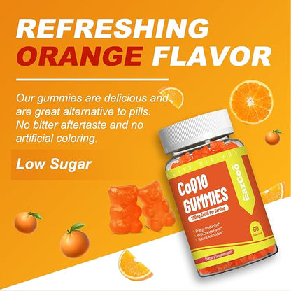 CoQ10 Gummies 200mg, Vegan Supplement for Energy Production, Non-GMO, Gluten Free (60 Gummies)
