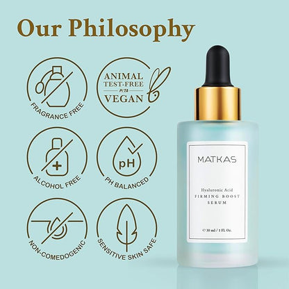 MATKAS Korean Firming Boost Hydrating Hyaluronic Acid Serum 1 Fl. Oz. - Hyaluronic Acid + 2% Niacinamide Serum for Dry Skin, Anti Aging Korean Peptides Moisturizer for Face, Deep Facial Skin Hydration