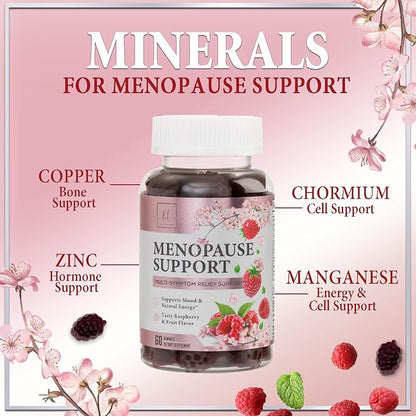 Menopause Supplements for Women Gummies - Complete Natural Mild Hot Flashes & Night Sweats Support, 16 in 1 Multi-Benefit Female Menopause Relief Gummy, Support for Balance & Energy - 60 Gummies