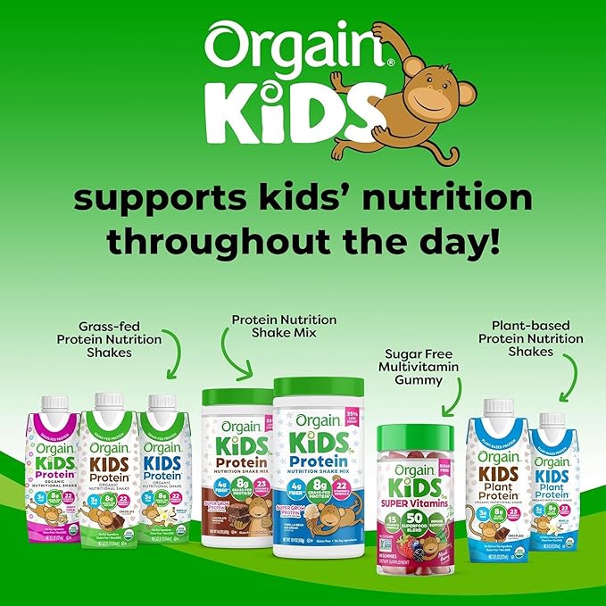 Orgain Organic Kids Nutritional Vegan Protein Shake,Chocolate - Healthy Kids Snacks,8g Plant Protein,23 Vitamins & Minerals,3g Fiber,No Dairy & Soy,Non-GMO,8 Fl Oz Package May Vary,(Pack of 24)