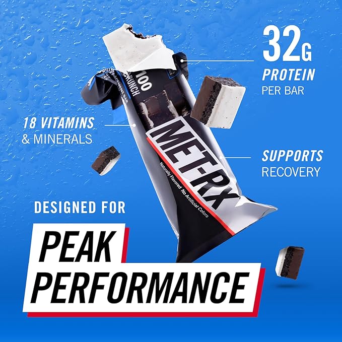 MET-Rx Big 100 Protein Bar, Meal Replacement Bar, 32G Protein, Super Cookie Crunch, 3.52 Oz (Pack of 9)