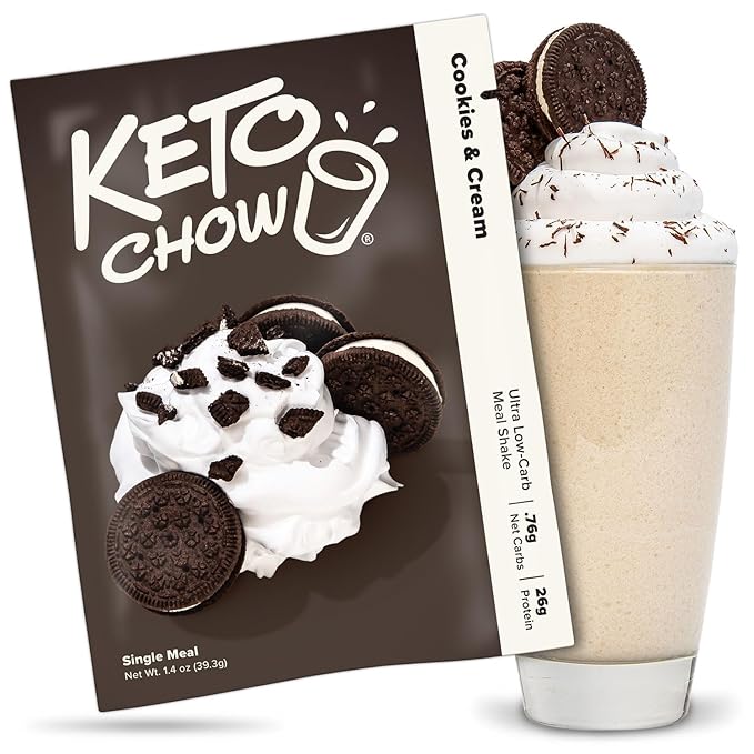 Keto Chow Cookies & Cream - Keto Meal Replacement Shake Powder - Nutritionally Complete - Low Carb - Delicious Easy Meal Substitute - Protein Rich You Choose The Fat - Single Meal Sample