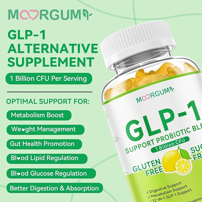 GLP-1 Support Probiotic Blend Gummies 90 Count, with Berberine, Cinnamon, Zinc, Inulin, 1 Billion CFU, 5 Probiotic Strains-1500mg Glp1 Support Blend Supplements, Gut Health, Digestive Wellness, Lemon