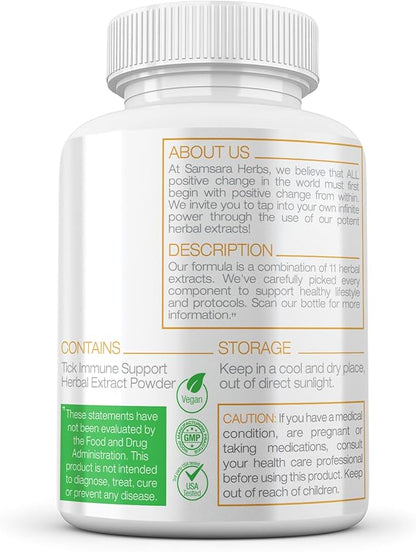 Samsara Herbs Tick Immune Support - Japanese Knotweed, Cats claw, Andrographis, Cryptolepis, Sarsaparilla, Resveratrol, Tick Bite Support 240 Capsules