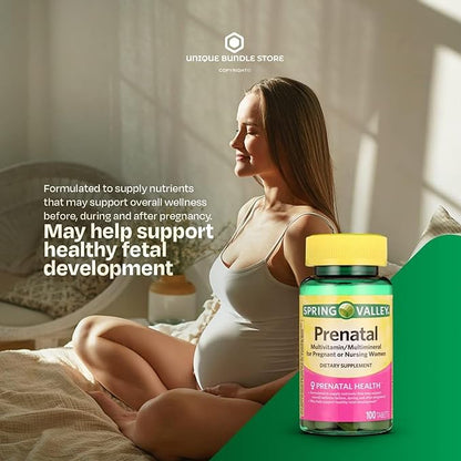 Unique Bundle Store Prenatal Multivitamin 100 Tablets - Dietary Supplement, Prenatal for Women (Pack of 2)