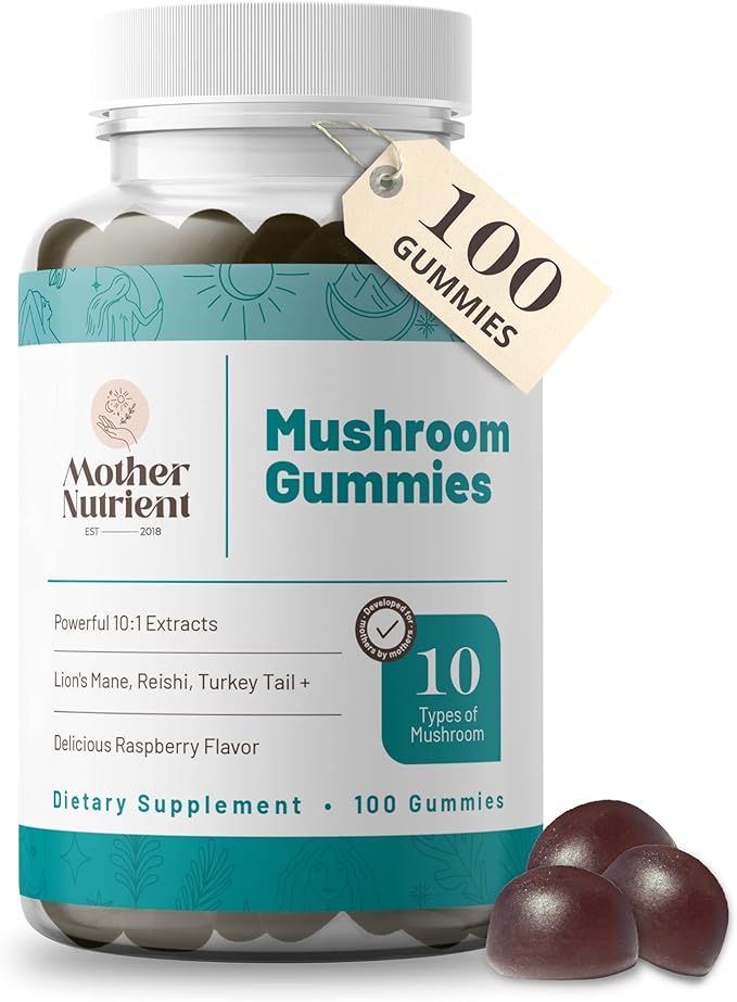 Mother Nutrient Mushroom Supplement Gummies- Pure Extract Multi Mushrooms Supplement- Chaga, Reishi, Cordyceps & Lion's Mane - 50 Day Supply Chewable Gummies (100 pcs)