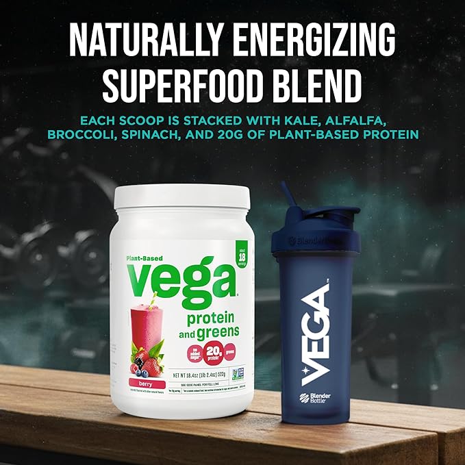 Vega Protein and Greens Protein Powder, Berry - 20g Plant Based Protein Plus Veggies, Vegan, Non GMO, Pea Protein for Women and Men, 1.2 lbs (Packaging May Vary)