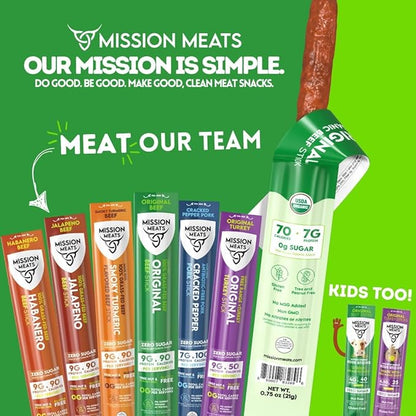 Mission Meats Kids Beef Sticks, 100% Grass Fed, Healthy Snacks for Kids, Zero Sugar, 9g Protein per Serving, Gluten & Nut Free, Individually Wrapped, Mini 0.5oz (72ct Bag)