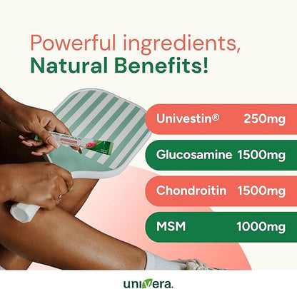 Glucosamine, Chondroitin, MSM with Univestin | Joint Support Powder Drink Mix for Mobility & Flexibility | Raspberry Flavor | 30-Day Supply (7g x 30 Sticks)