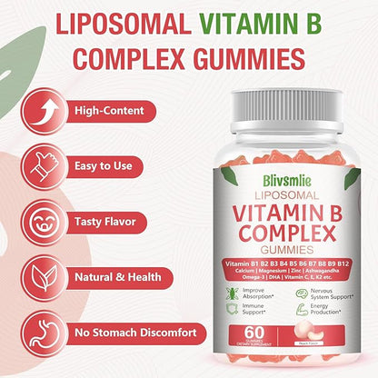 33-IN-1 Liposomal Overall 3500mg + Vitamin B Complex Gummies -B1, B2, B3, B4, B5, B6, B7, B8, B9,B12 | Vitamin C, D3,K2 | Coq10 Omega 3 etc for Energy, Brain,Immune,Skin Support &Heart Support ﻿