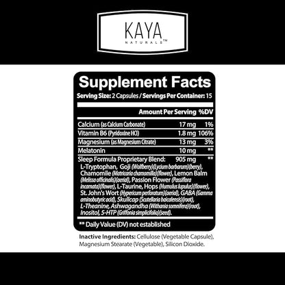Kaya Naturals - Sleep Support Formula with Melatonin - Aid Support Vitamin Supplement - Sleep Stress and Mood Support - L-Tryptophan, Passion Flower, Ashwagandha and More (30 Count) (Pack of 2)