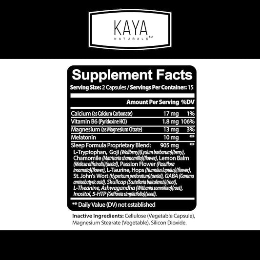 Kaya Naturals - Sleep Support Formula with Melatonin - Aid Support Vitamin Supplement - Sleep Stress and Mood Support - L-Tryptophan, Passion Flower, Ashwagandha and More (30 Count) (Pack of 2)