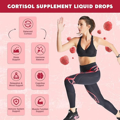 (4 Pack) Cortisol Liquid Drops for Women - Balanced Cortisol, Hormone Balance Support, Cortisol Supplements for Women with Magnesium Complex, Rhodiola Rosea, Ashwagandha, Sugar-Free, 1 Fl Oz