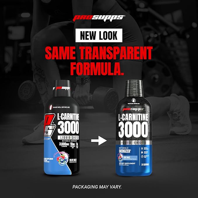 ProSupps L-Carnitine Liquid 3000, Stimulant-Free Liquid Shots for Men & Women - Clean Workout Drink for Energy, Performance & Muscle Recovery - No Sugar, No Carbs - 31 Servings, Blue Razz