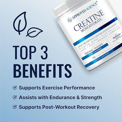 Approved Science Creatine Monohydrate Powder – with BioPerine – Supports Strength, Lean Muscle & Recovery – 5 g Per Serving – Unflavored Creatine Powder – Non-GMO, Vegan – 180 Servings