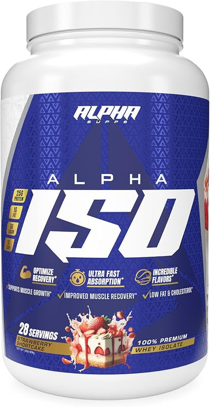 Alpha Supps ISO, Low Carb 100% Whey Protein Isolate Powder, 25 Grams Per Serving, Helps Support Muscle Growth, Low Sugar and Gluten Free (Strawberry Shortcake, 2 lb)