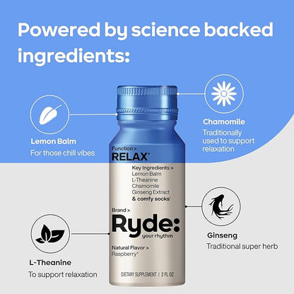 Ryde: Discovery Pack | Energize, Focus & Relax Shots | Green Tea Caffeine, Taurine, Ginseng, B Vitamins, L-Theanine, Lemon Balm, Chamomile | 0 Calories, 0 Sugar | Variety Pack – Try Them All (24 Pack)