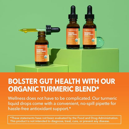 USDA Organic Turmeric Liquid Drops with Black Pepper - 1000mg Curcumin Supplement for Immune & Digestive Health - 30 Servings - Enhanced Absorption - Non-GMO, Vegan, Gluten Free - Unflavored, 1 Fl Oz