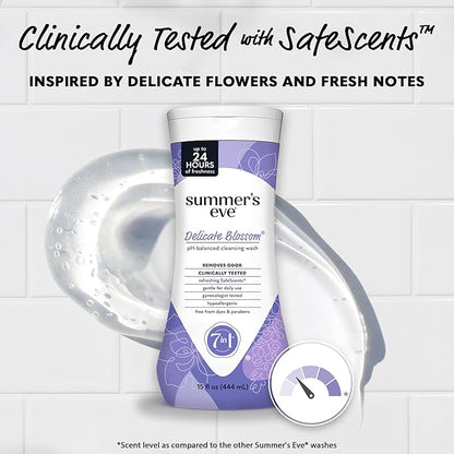 Summer’s Eve Feminine Wash, Delicate Blossom, Daily pH-Balanced Body Wash for Women, Feminine Care to Remove Vaginal Odor, Gynecologist Tested, 15 Fl Oz