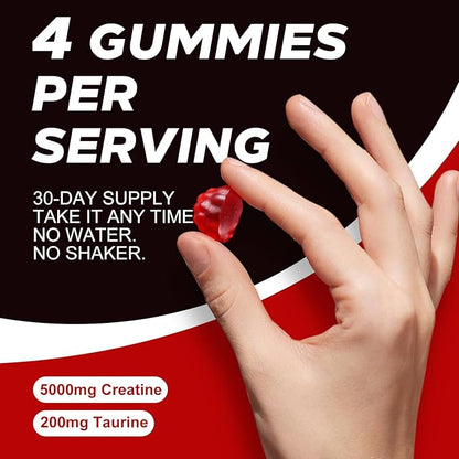 Creatine Monohydrate Gummies for Women & Men, 5000MG Creatine Gummies Sugar Free - Mixed Flavored with L-Taurine, BCAA 21, B12，Vegan, Non-GMO, 120 Gummies