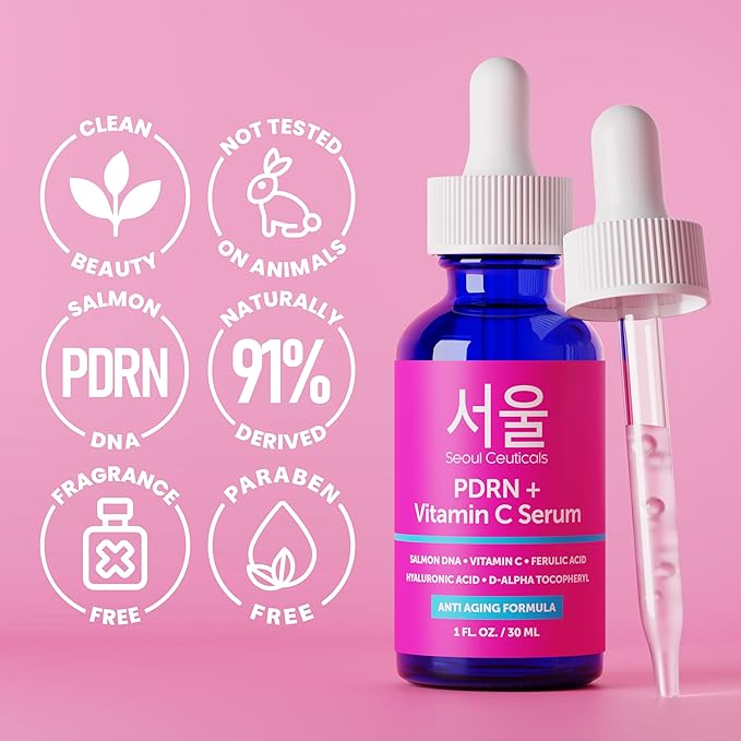 SeoulCeuticals PDRN Serum Salmon DNA Vitamin C Serum (Pack of 2) – Korean Skincare Anti Aging PDNR Skin Repair Booster – K Beauty PDRM Skin Care for Face 1oz