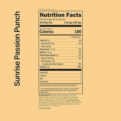 Oath Nutrition Clear Whey Isolate Protein Powder, Sunrise Passion Punch, 20g Complete Protein per Serving, No Added Sugar, Grass-Fed, 18 Servings