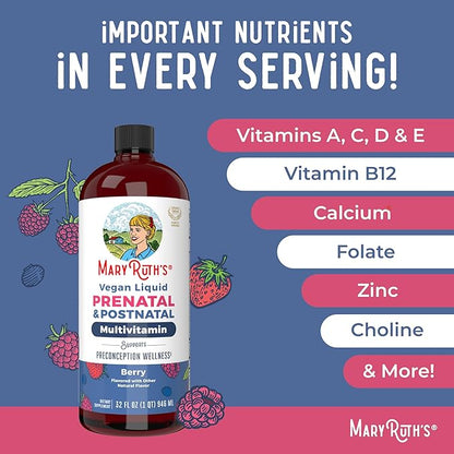 MARYRUTH'S Postnatal & Prenatal Vitamins for Women | Sugar Free | Selenium | Folate | Vegan | Non-GMO | Gluten Free | 32oz