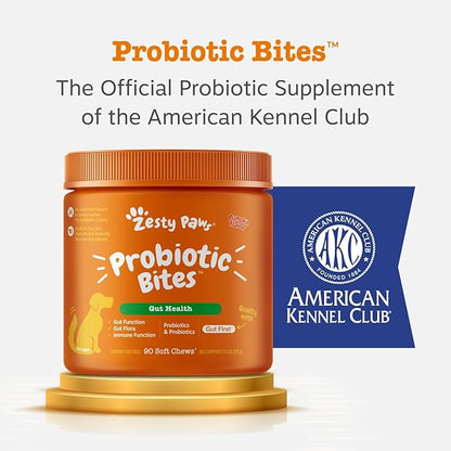 Zesty Paws Probiotics for Dogs, Digestive Enzymes Gut Flora, Digestive Health, Diarrhea & Bowel Support, DE111, Dog Probiotics Soft Chew for Pet Immune System, Chicken, 90 Ct