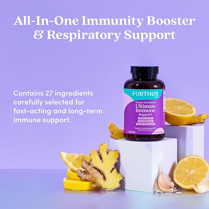 Further Food Ultimate Immune Support Capsules with Vitamins C, D, E & Zinc – Natural Herbal Supplement with Antioxidants for Immune & Respiratory Support, 120 Vegan Capsules