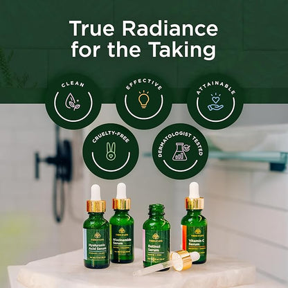 Tree of Life Beauty Facial Skin Care Set, Brightening, Firming & Hydrating Face Serums for Sensitive Skin - Niacinamide, Vitamin C, Retinol & Hyaluronic Acid, Dermatologist Tested, 1 Fl Oz (Pack of 4)