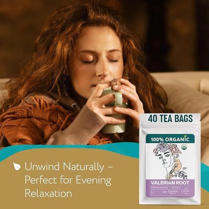 Valerian Root Tea Organic (40 Tea Bags) - Valeriana Herb – Calming Herbal Infusion for Sleep, Healthy Stress Response - Te para Dormir de Noche