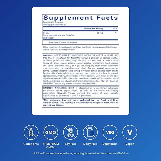 Pure Encapsulations DHEA 25 mg - Supplement for Immune Support, Hormone Balance, Metabolism Support, and Energy Levels* - with Micronized DHEA - 60 Capsules
