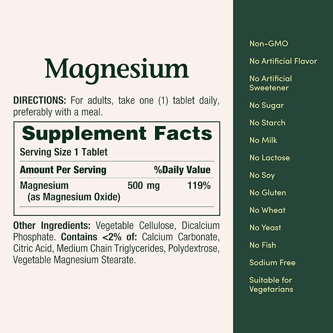 Nature's Bounty Magnesium Supplements 500mg Tablets,Support Bone & Muscle Health,200 Count (Pack of 4)
