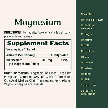 Nature's Bounty Magnesium Supplements 500mg Tablets,Support Bone & Muscle Health,200 Count (Pack of 4)