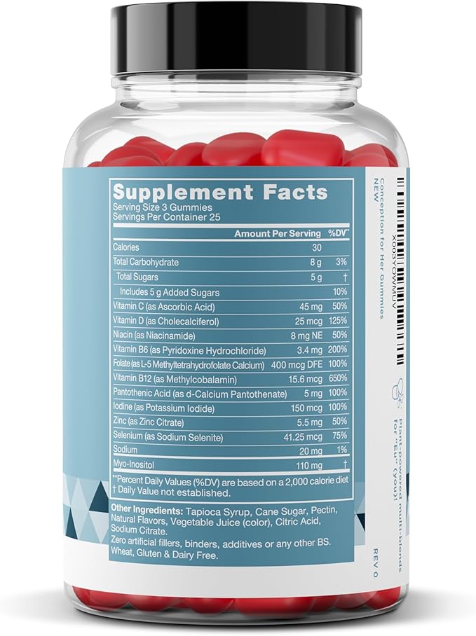 Conception for Her Fertility Gummies - Fertility Supplements for Women with Myo Inositol, Folate & more Essential Nutrients - Delicious Juicy Strawberry Hormone Balance Vitamins, 75 ct Pectin Gummies