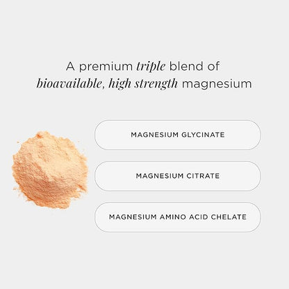 JSHealth Vitamins Advanced Magnesium+ Powder with Magnesium Glycinate & Citrate - 3 Bioavailable Forms, 400 mg/Serving - Peach Flavor