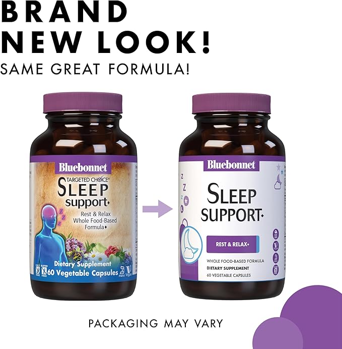 Bluebonnet Nutrition Targeted Choice Sleep Support, Rest & Relaxation Whole Food-Based Formula, Soy-Free, Gluten-Free, Kosher, Non-GMO, Dairy-Free, Vegan, 30 Vegetable Capsules
