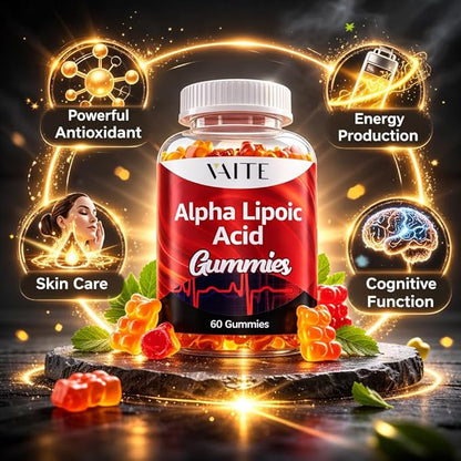 Alpha Lipoic Acid Gummies – Extra Strength ALA Antioxidant Supplement for Brain Health and Nerve Support – Non-GMO, Vegan, Gluten-Free – 60 Chewable Supplements for Antioxidant and Pain Relief (2pack)