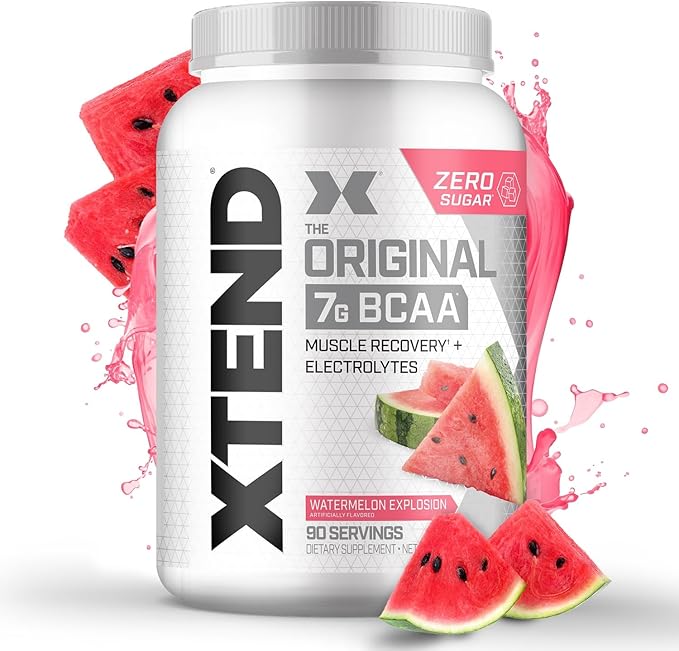 Xtend Original BCAA Powder, 7g BCAAs and 2.5g L-Glutamine for Muscle Recovery Hydration and Lean Muscle, Sugar Free Intra and Post Workout Drink with Electrolytes, Watermelon Explosion, 90 Servings
