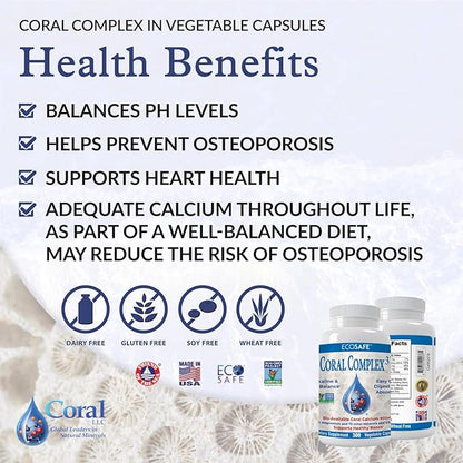 Coral Complex 3 Calcium Supplement Vitamin D3 & Magnesium – 900 mg Bioavailable Coral Calcium for Bone Strength, Joint Support & pH Balance – Trace Minerals, Non-GMO, 300 Veg Capsules