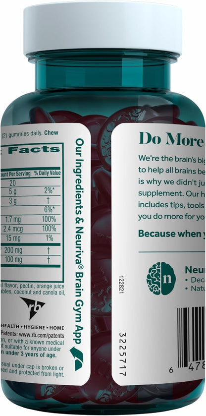 NEURIVA Plus Decaffeinated Nootropic Brain Supplement for Memory, Focus & Concentration & Cognitive Function, Clinically Tested NeuroFactor, Phosphatidylserine, Vitamins B6 B12,50ct Strawberry Gummies