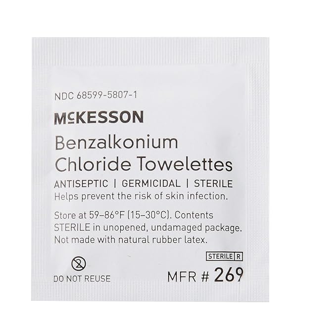 McKesson Benzalkonium Chloride Towelettes [Pack of 1000] First Aid Antiseptic Wipes, Sterile Individual Wrapped