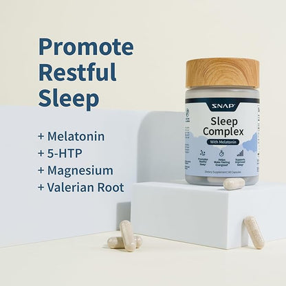 Snap Supplements Natural Sleep Aid with Melatonin & Valerian Root – Supports Relaxation, Restful Deep Sleep & Nighttime Recovery – 60 Capsules