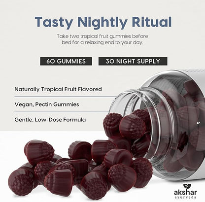 AKSHAR ayurveda – Sleep Gummies for Adults with Melatonin, Chamomile, Passionflower and Lemon Balm – 3mg Melatonin Gummies for Sleeping – Non-GMO Vegan Gluten Free Made in USA (60 Count)