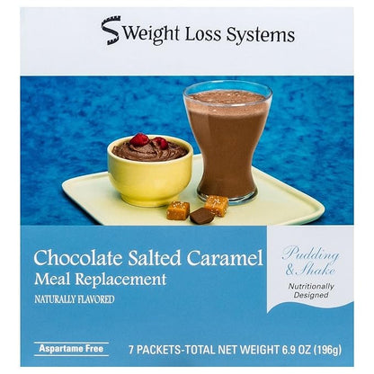 Weight Loss Systems Chocolate Salted Caramel Protein Pudding & Shake | 15g Protein, 100 Calories | Low Carb, Low Fat, Aspartame Free | Kosher, Vitamin Fortified Meal Replacement | 7 On‑the‑Go Packets