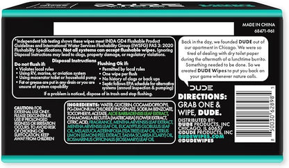 DUDE Wipes Mint Chill Pocket Packs - Travel Wipes - 6 Packs of 8 (48 Count) - On-The-Go Adult Flushable Wipes - Infused with Tea Tree Oil, Vitamin E, and Aloe - Septic and Sewer Safe