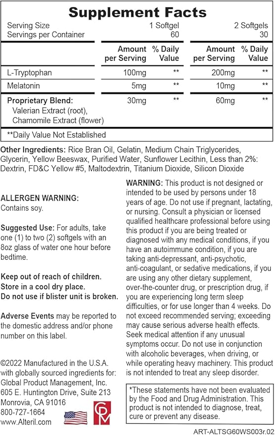 Alteril Natural Sleep Aid Soft Gel 60ct