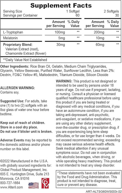 Alteril Natural Sleep Aid Soft Gel 60ct